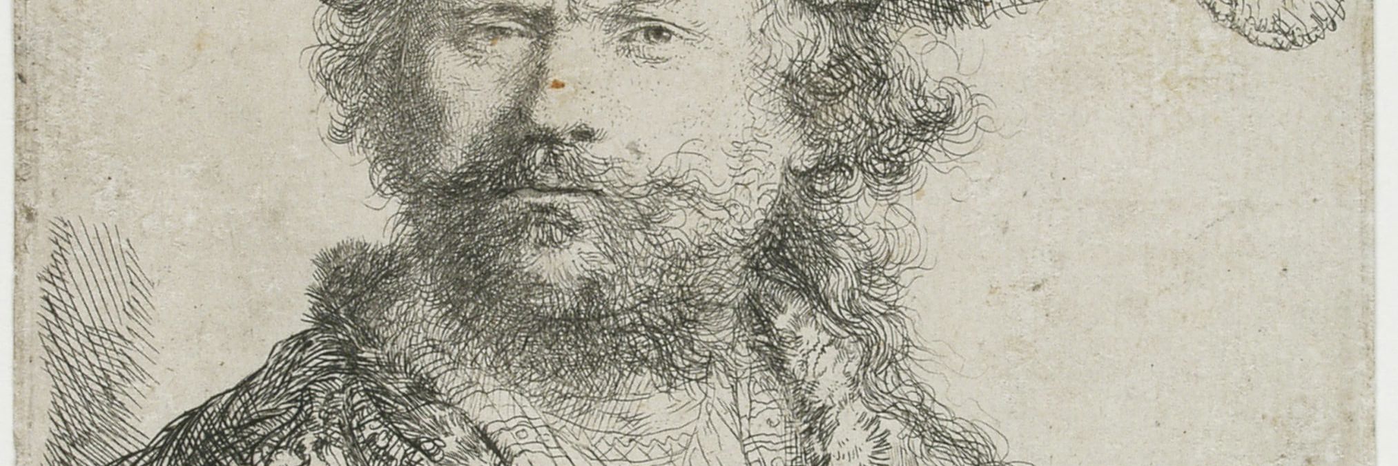 Rembrandt van Rijn. Selvportræt med fløjlshue og fjer, 1638. Radering. Vejle Kunstmuseum