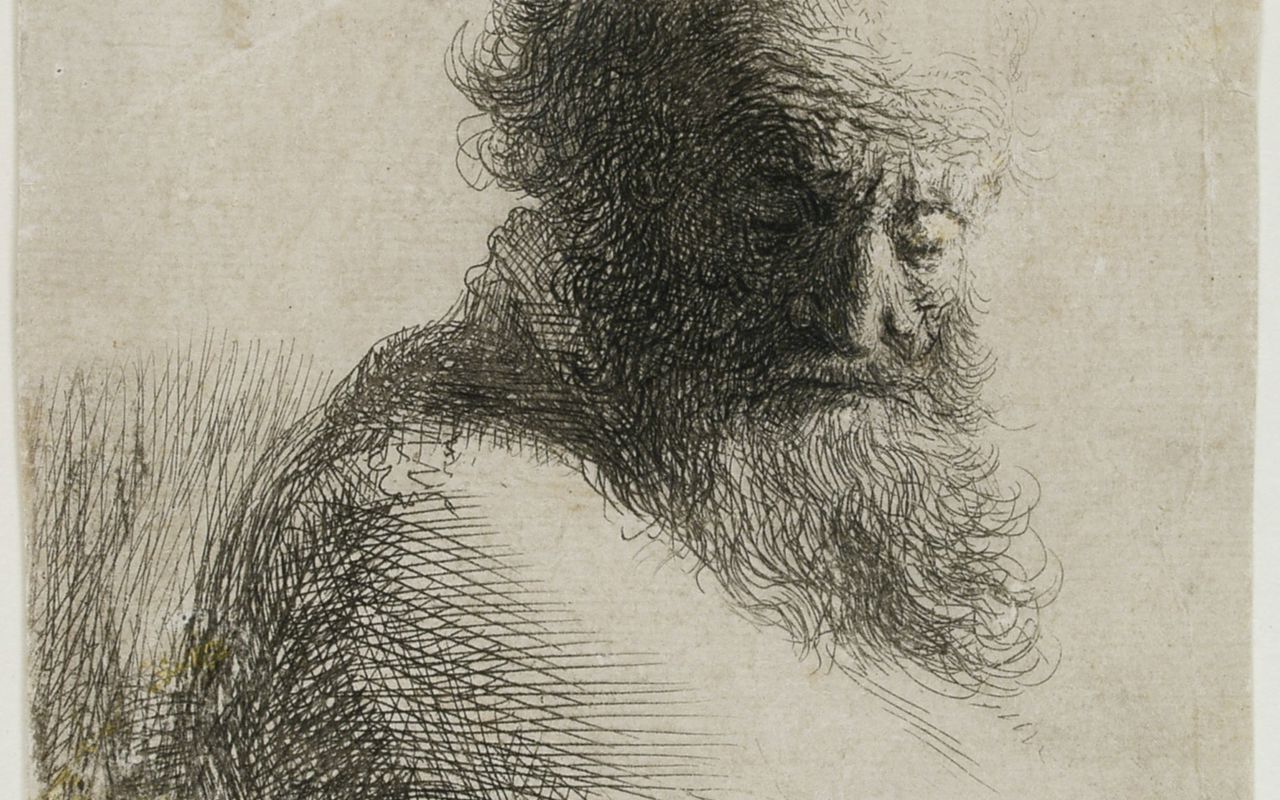Rembrandt van Rijn. Gammel mand, der ser ned, 1631. Radering. Vejle Kunstmuseum