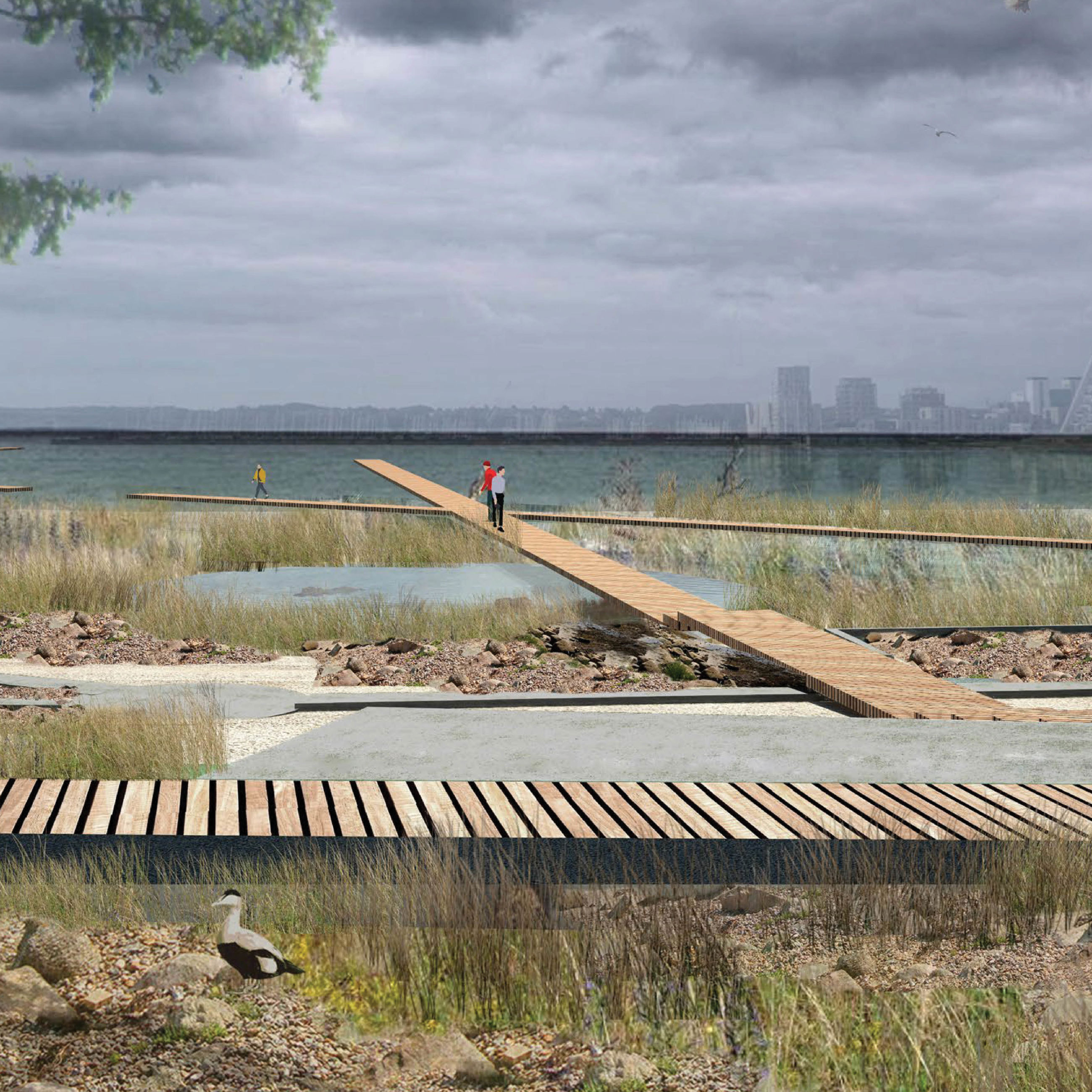 Vinderforslaget Membranen kommer fra de to landskabsarkitekter Josephine Philipsen og Andrés Hernández Wiliamson og kunstneren Louisa Brando.