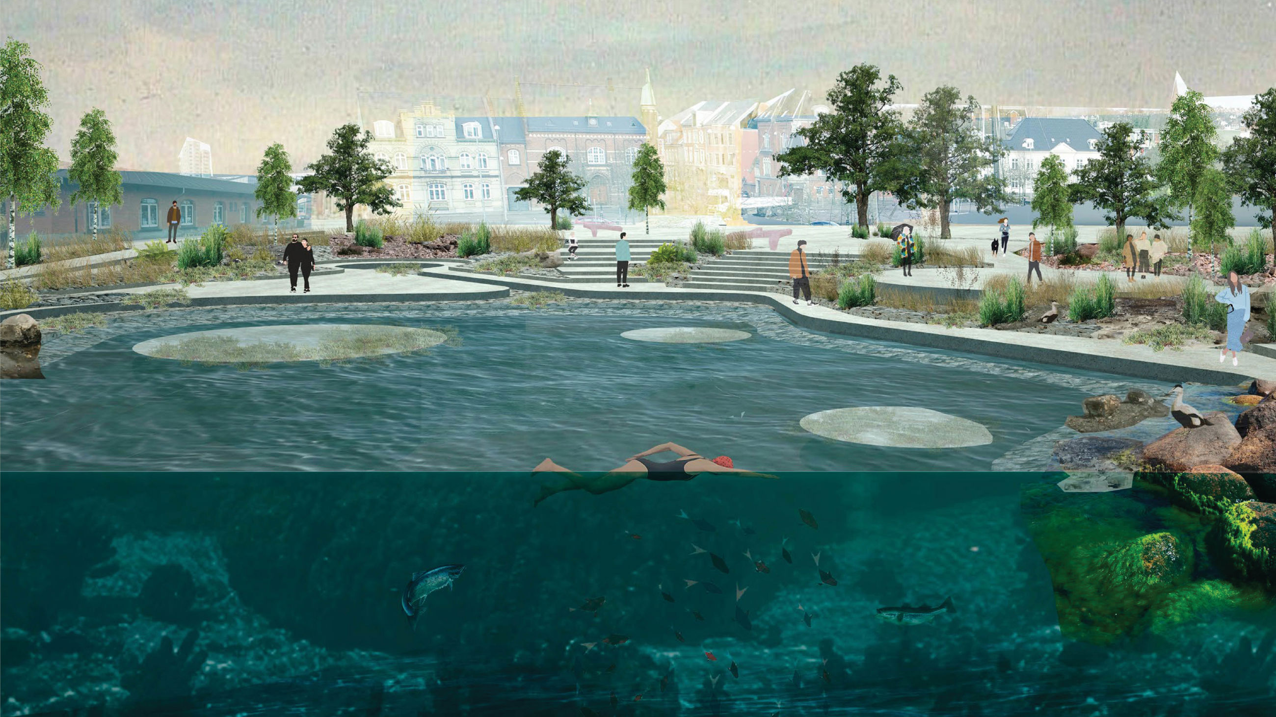 Vinderforslaget Membranen kommer fra de to landskabsarkitekter Josephine Philipsen og Andrés Hernández Wiliamson og kunstneren Louisa Brando.